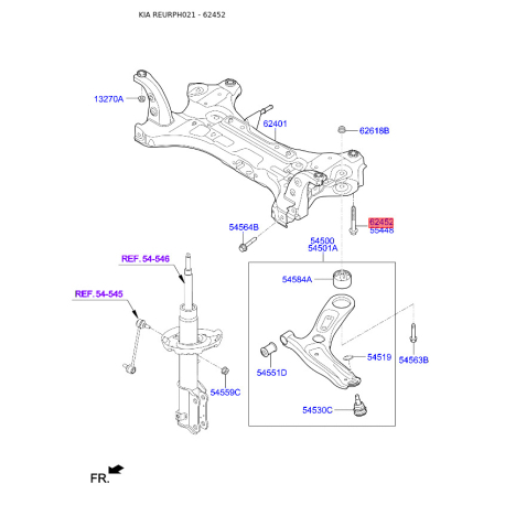 Болт кріплення, важіль 62452-1S000 Mobis - 624521S000 - схема з каталогу 62452, REURPH021 624521S000