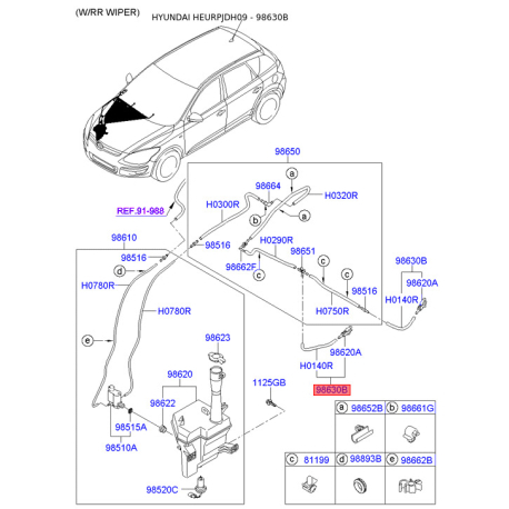 Пистон (клипса) обивки двери 98630-2L000 Mobis - 986302L000 - схема с каталога 98630B, HEURPJDH09 986302L000