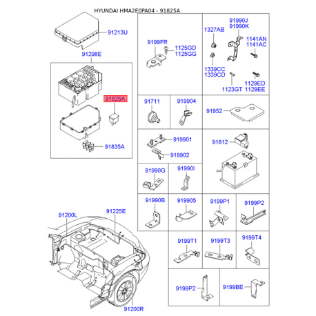 Предохранители 18981-00060 Mobis - 1898100060 - схема с каталога 91825A, HMA2E0PA04 1898100060