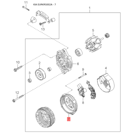 Подпружинненый стопорный штифт, тормозная колодка MDX01-26345 Mobis - MDX0126345 - схема с каталога 7, EURKRS002A MDX0126345