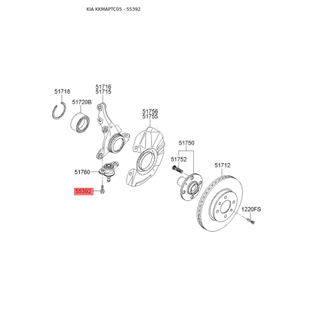 Болт кріплення заднього амортизатора 51769-1E000 Mobis - 517691E000 - схема з каталогу 55392, KKMAPTC05 517691E000