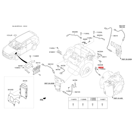 Датчик положения коленвала 39310-3C600 Mobis - 393103C600 - схема с каталога 39310, AEURPC615 393103C600