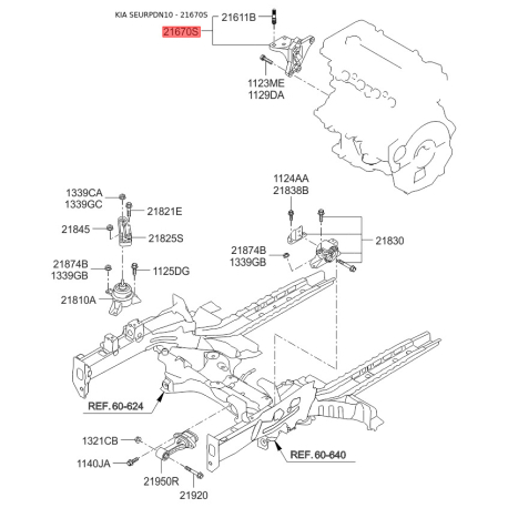 Кронштейн, підвіска двигуна 21670-2B000 Mobis - 216702B000 - схема з каталогу 21670S, SEURPDN10 216702B000