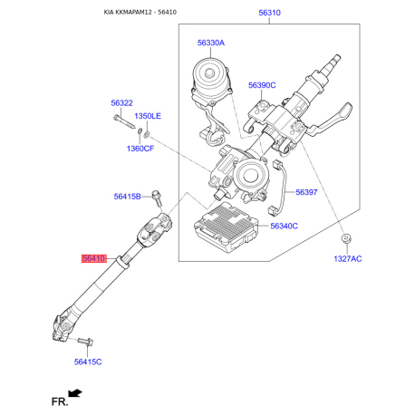 Вал промежуточный карданный рулевой колонки 56400-2K500 Mobis - 564002K500 - схема с каталога 56410, KKMAPAM12 564002K500