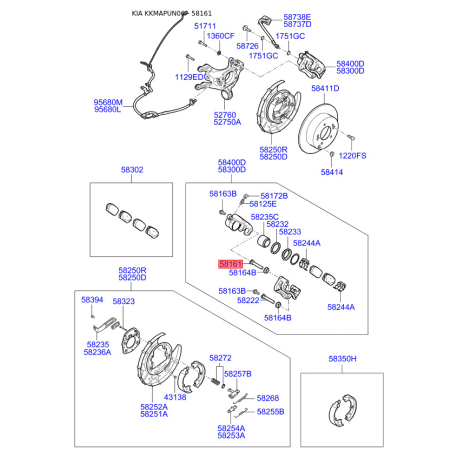 Направляюча (палець) супорта 58221-1D000 Mobis - 582211D000 - схема з каталогу 58161, KKMAPUN06 582211D000