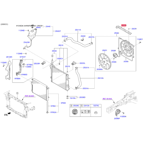 Облицовка / защитная накладка, облицовка радиатора 29150-2W500 Mobis - 291502W500 - схема с каталога 29150, AHMAPDMA16 291502W500