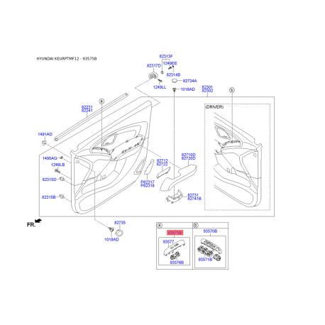 Блок кнопок склопідйомника 93575-2S0109P Mobis - 935752S0109P - схема з каталогу 93575B, KEURPTMF12 935752S0109P
