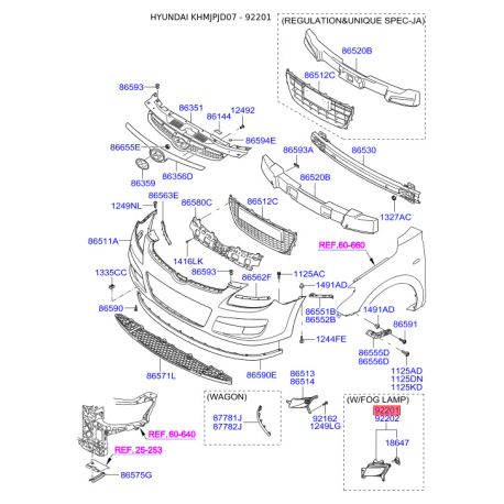 Фара противотуманная левая 92201-2L000 Mobis - 922012L000 - схема с каталога 92201, KHMJPJD07 922012L000