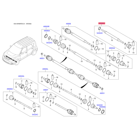 Чохол півосі (пильник) приводного валу 49583-E4000 Mobis - 49583E4000 - схема з каталогу 49506A, KKMAPE414 49583E4000