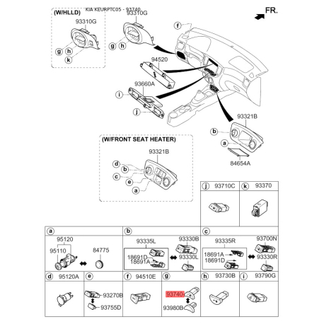 Выключатель 93740-1G000XI Mobis - 937401G000XI - схема с каталога 93740, KEURPTC05 937401G000XI