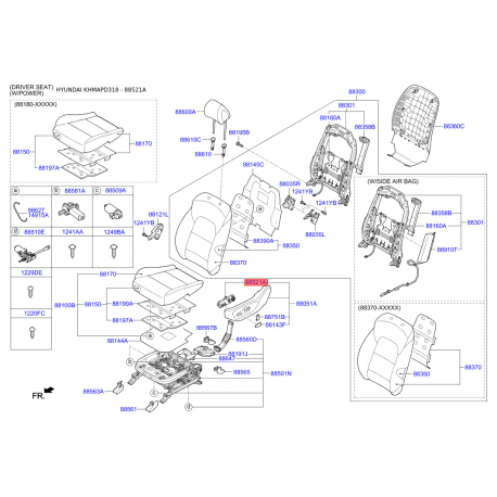 Каркас сидіння лівий 88193-F8110TRY Mobis - 88193F8110TRY - схема з каталогу 88521A, KHMAPD318 88193F8110TRY
