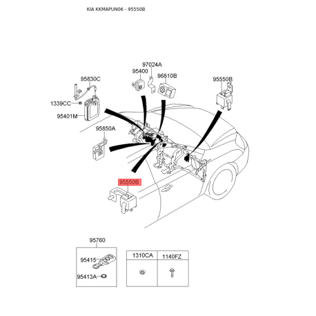 Реле, протиблокувальний пристрій 95550-1D100 Mobis - 955501D100 - схема з каталогу 95550B, KKMAPUN06 955501D100