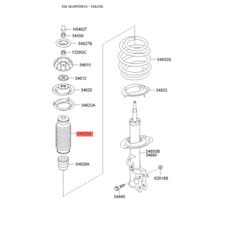 Пилозахисний комплект амортизатора 54625-2D000 Mobis - 546252D000 - схема з каталогу 54625B, SEURPDN10 546252D000