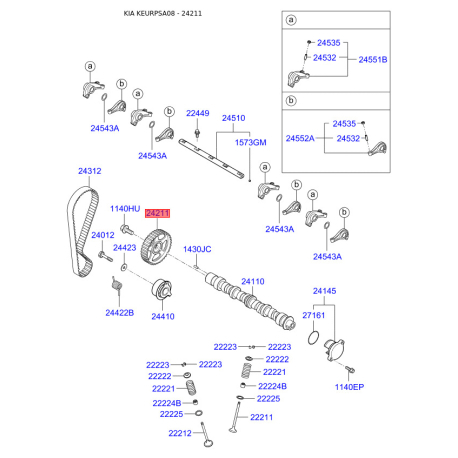 Шестерня, распределительный вал 24211-02800 Mobis - 2421102800 - схема с каталога 24211, KEURPSA08 2421102800