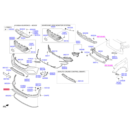 Накладка бампера нижняя (губа) 86565-2WAA0 Mobis - 865652WAA0 - схема с каталога 86565F, KEURPDM15 865652WAA0