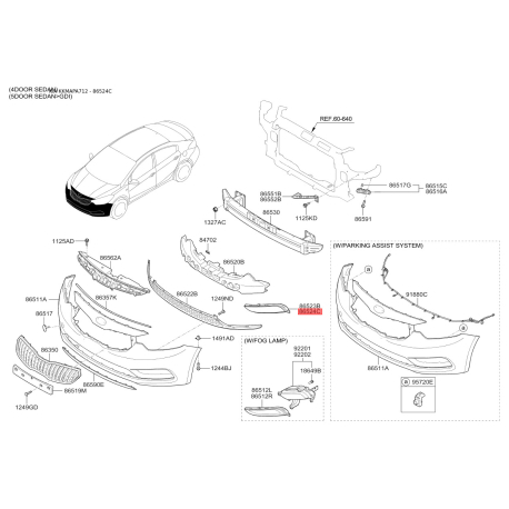 Облицовка, противотуманная фара передняя правая 86564-A7000 Mobis - 86564A7000 - схема с каталога 86524C, KKMAPA712 86564A7000