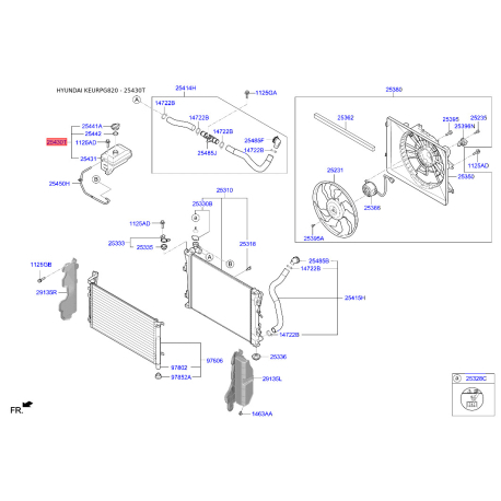 Бачок расширительный 25430-C1100 Mobis - 25430C1100 - схема с каталога 25430T, KEURPG820 25430C1100