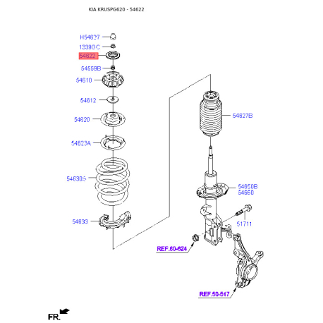 Опора стойки амортизатора (ремкомплект) 54627-2K000 Mobis - 546272K000 - схема с каталога 54622, KRUSPG620 546272K000