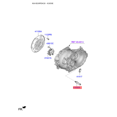Циліндр зчеплення робочий 41650-38400 Mobis - 4165038400 - схема з каталогу 41650E, KEURPD418 4165038400
