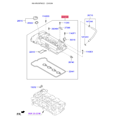 Крышка головки цилиндра 22410-2B800 Mobis - 224102B800 - схема с каталога 22410A, KRUSPSK22 224102B800