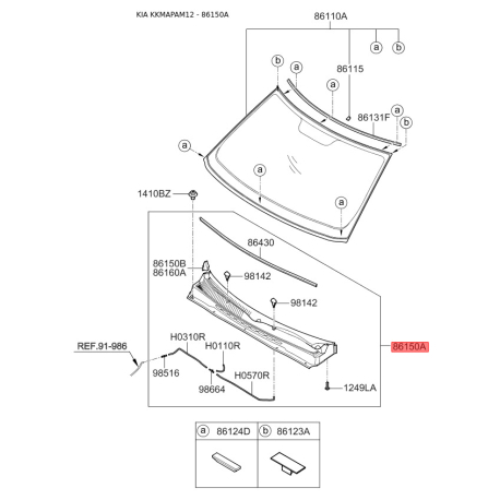 Облицовка передней панели (жабо) 86150-2K100 Mobis - 861502K100 - схема с каталога 86150A, KKMAPAM12 861502K100