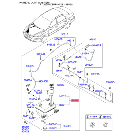 Бачок омывателя 98620-3K100 Mobis - 986203K100 - схема с каталога 98620, KEURPNF08 986203K100