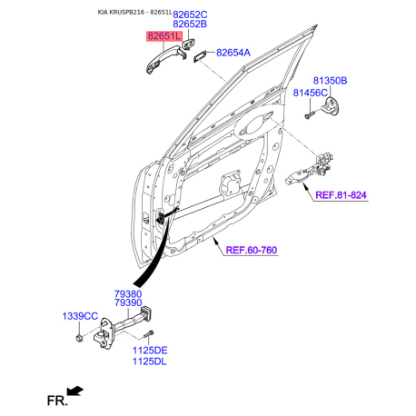 Ручка двери левая 82651-B2710 Mobis - 82651B2710 - схема с каталога 82651L, KRUSPB216 82651B2710