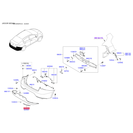 Фонарь задний левый 92405-1W500 Mobis - 924051W500 - схема с каталога 92405F, KKMAPIH15 924051W500