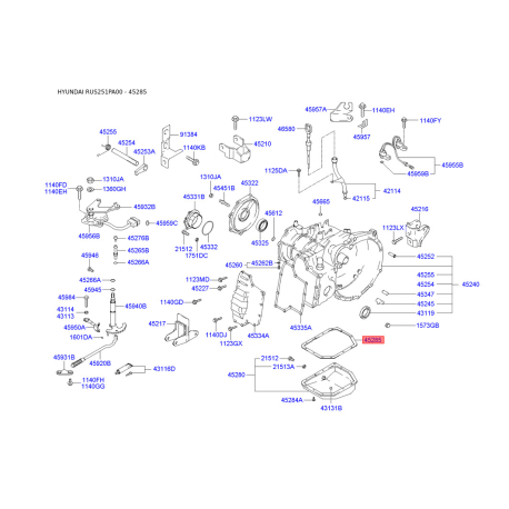 Прокладка масляного поддона 45285-22010 Mobis - 4528522010 - схема с каталога 45285, RUS251PA00 4528522010