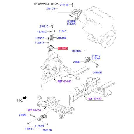 Подушка двигуна 21810-3Z000 Mobis - 218103Z000 - схема з каталогу 21810A, SEURPA212 218103Z000