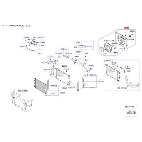 Вентилятор радіатора охолодження 25380-2K000 Mobis - 253802K000 - схема з каталогу 25380, KKMAPAM08 253802K000