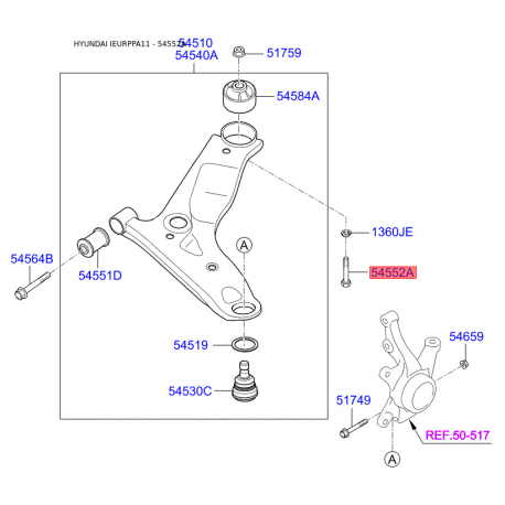 Болт кулака та сайлентблоку 54559-17000 Mobis - 5455917000 - схема з каталогу 54552A, IEURPPA11 5455917000