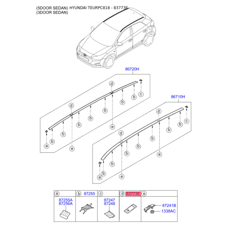 Кріплення молдинга даху 87255-A5000 Mobis - 87255A5000 - схема з каталогу 83773E, TEURPC818 87255A5000