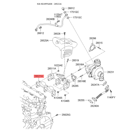 Прокладка випускного колектора 28521-02700 Mobis - 2852102700 - схема з каталогу 28521A, KEURPSA08 2852102700