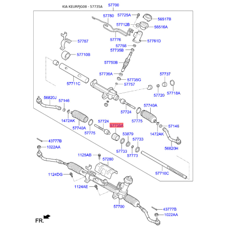 Втулка рейки рульового механізму 57735-3S100 Mobis - 577353S100 - схема з каталогу 57735A, KEURPJG08 577353S100