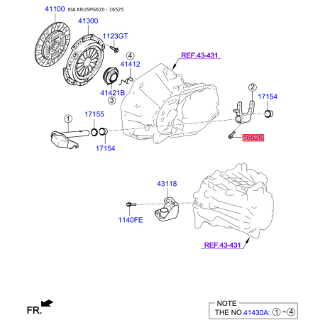Болт КПП MB301-16525 Mobis - MB30116525 - схема с каталога 16525, KRUSPG620 MB30116525