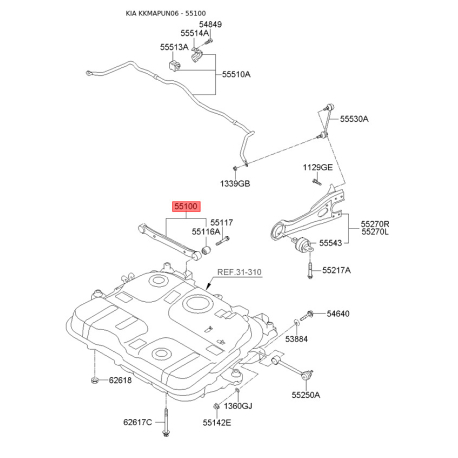 Важіль підвіски колеса верхній 55100-1D000 Mobis - 551001D000 - схема з каталогу 55100, KKMAPUN06 551001D000