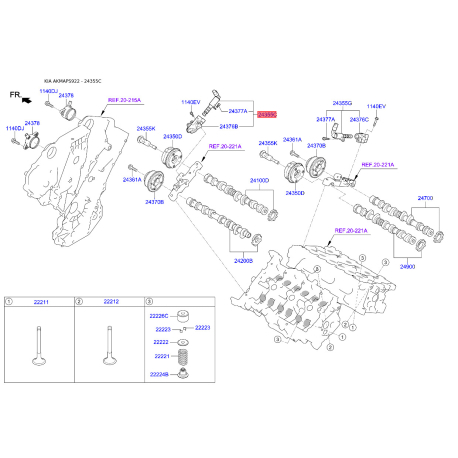 Клапан давления масла фазорегулятора левый 24360-3CAA2 Mobis - 243603CAA2 - схема с каталога 24355C, AKMAPS922 243603CAA2