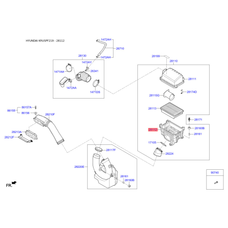 Фільтр повітряний 28112-F2000 Mobis - 28112F2000 - схема з каталогу 28112, KRUSPF219 28112F2000