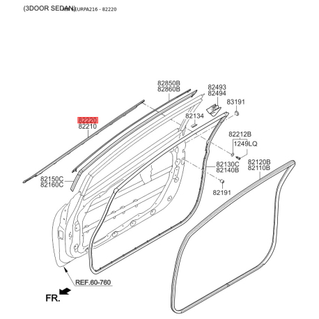 Облицовка / защитная накладка, дверь правая 82220-A2012 Mobis - 82220A2012 - схема с каталога 82220, SEURPA216 82220A2012