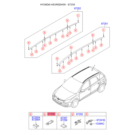 Кріплення молдинга даху 87255-2L000 Mobis - 872552L000 - схема з каталогу 87256, HEURPJDH09 872552L000
