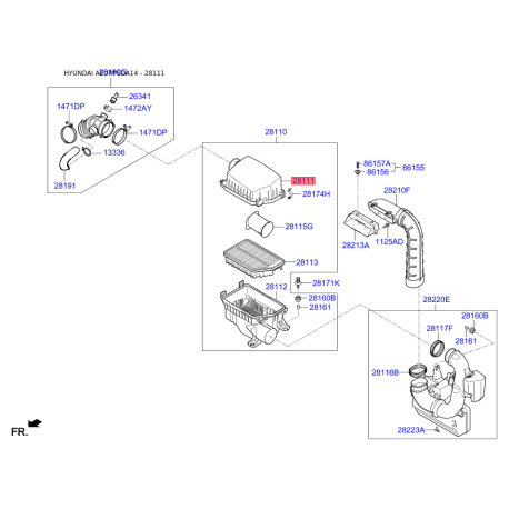 Фильтр воздушный 28111-3X000 Mobis - 281113X000 - схема с каталога 28111, AEURPSDA14 281113X000
