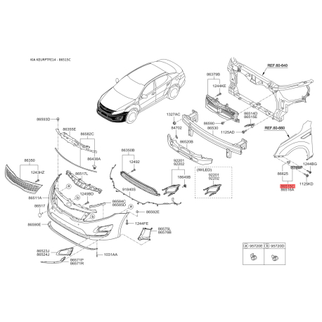 Кронштейн, буфер лівий 86513-2T500 Mobis - 865132T500 - схема з каталогу 86515C, KEURPTFE14 865132T500