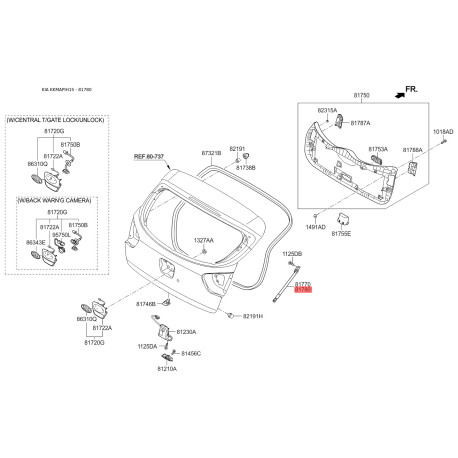 Пружина газовая (упор) крышки багажника правая 81780-1W200 Mobis - 817801W200 - схема с каталога 81780, KKMAPIH15 817801W200