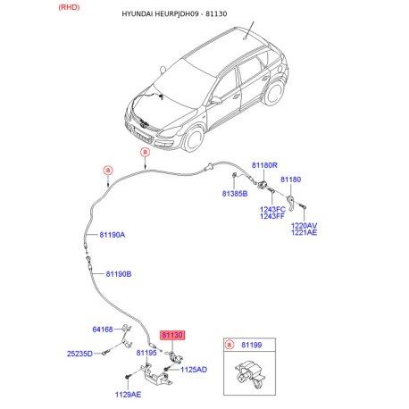Замок капота 81130-2L000 Mobis - 811302L000 - схема з каталогу 81130, HEURPJDH09 811302L000