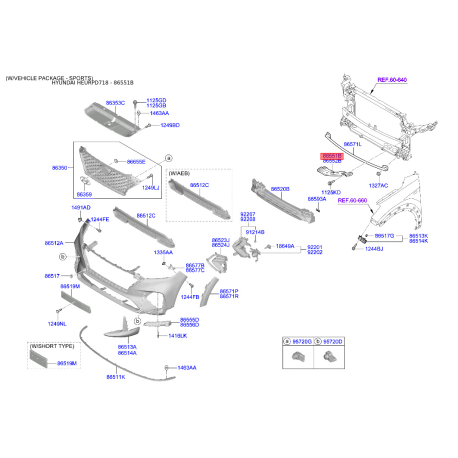 Кронштейн, буфер лівий верхній 86551-D7000 Mobis - 86551D7000 - схема з каталогу 86551B, HEURPD718 86551D7000