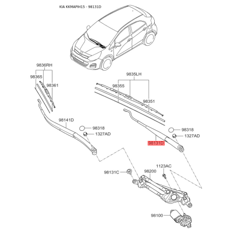 Рычаг стеклоочистителя 98311-1W000 Mobis - 983111W000 - схема с каталога 98131D, KKMAPIH15 983111W000