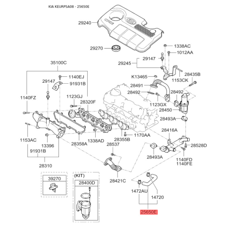 Шланг системи рециркуляції відпрацьованих газів EGR 25650-2A400 Mobis - 256502A400 - схема з каталогу 25650E, KEURPSA08 256502A400