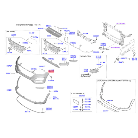 Кронштейн, буфер правый 86578-D3500 Mobis - 86578D3500 - схема с каталога 86577C, KHMAPD318 86578D3500