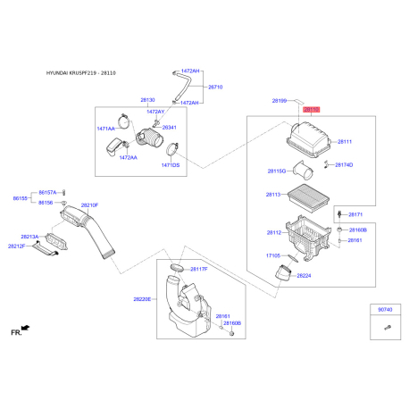 Крышка, корпус воздушного фильтра 28110-F2400 Mobis - 28110F2400 - схема с каталога 28110, KRUSPF219 28110F2400